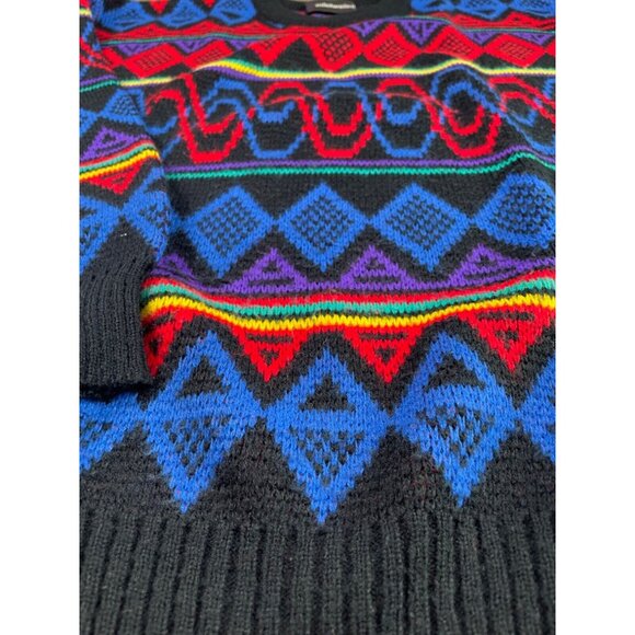 VTG 90s Edelweiss Ski Sweater Pullover Multicolor Abstract Geometric Knit Crew L - Picture 6 of 11